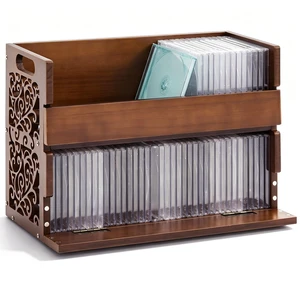 CroBlissful 2-Tier Wooden CD Storage Holder, Cutout Brown CD Display Shelf Rack with Carrying Handles, Decorative CDs Organizer for DVDs, Movie Cases and Cassette Tapes, Holds up to 72 CDs CroBlissful 2-Tier Wooden CD Storage Holder, Cutout Brown CD Display Shelf Rack with Carrying Handles, Decorative CDs Organizer for DVDs, Movie Cases and Cassette Tapes, Holds up to 72 CDs