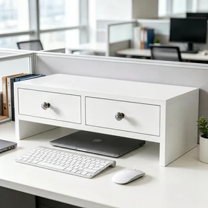 WELLAND Monitor Stand Riser with Drawers, Computer Monitor Stand, Desktop Organizer Stand for Laptop, PC, Office Supplies, White WELLAND Monitor Stand Riser with Drawers, Computer Monitor Stand, Desktop Organizer Stand for Laptop, PC, Office Supplies, White