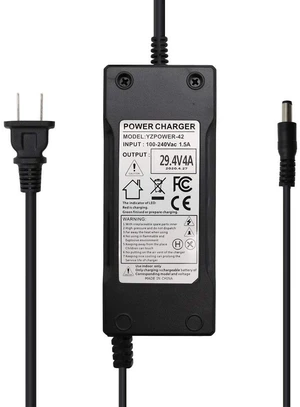 29.4V 4A AC/DC Power Adapter Charger 24V 4A for 24V 7S Lithium Li-ion Battery, 5.5x2.1mm DC Plug with 5.5 * 2.5mm Tip 29.4V 4A AC/DC Power Adapter Charger 24V 4A for 24V 7S Lithium Li-ion Battery, 5.5x2.1mm DC Plug with 5.5 * 2.5mm Tip
