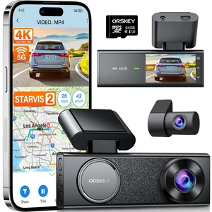 ORSKEY 4K Dash Cam Front and Rear, STARVIS 2 Sensor, 64GB SD Card Included,4K 2160P/FHD Car Dash Cam,Dash Camera for Cars with 5GHz Wi-Fi GPS, 2.45" IPS, WDR Night Vision, 24H Parking Mode ORSKEY 4K Dash Cam Front and Rear, STARVIS 2 Sensor, 64GB SD Card Included,4K 2160P/FHD Car Dash Cam,Dash Camera for Cars with 5GHz Wi-Fi GPS, 2.45" IPS, WDR Night Vision, 24H Parking Mode