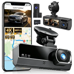 4K Dash Cam Front Rear and Inside, 3 Channel with 5.8GHz WiFi, 64GB Card 4K Dash Cam Front Rear and Inside, 3 Channel with 5.8GHz WiFi, 64GB Card