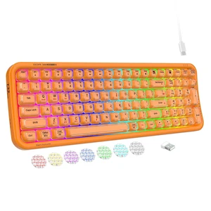 FOPETT Wireless Keyboard, 3 Modes 2.4G/USB/Bluetooth 100 Keys RGB Gaming Keyboard Wireless, w/No-Lag Connection, Keyboards for PC/Win/Mac Gamers, Transparent Orange FOPETT Wireless Keyboard, 3 Modes 2.4G/USB/Bluetooth 100 Keys RGB Gaming Keyboard Wireless, w/No-Lag Connection, Keyboards for PC/Win/Mac Gamers, Transparent Orange