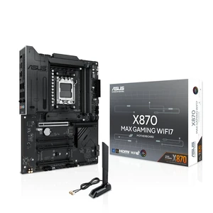 ASUS X870 MAX Gaming WIFI7 AMD AM5 ATX Motherboard, 12+2+1 80A DrMOS, DDR5, PCIe 5.0 x16 Q-Release, 3X M.2, Wi-Fi 7 Q-Antenna, 2.5Gb LAN, USB4 Type-C, USB-C 20Gbps, BIOS Flashback, Aura Sync ASUS X870 MAX Gaming WIFI7 AMD AM5 ATX Motherboard, 12+2+1 80A DrMOS, DDR5, PCIe 5.0 x16 Q-Release, 3X M.2, Wi-Fi 7 Q-Antenna, 2.5Gb LAN, USB4 Type-C, USB-C 20Gbps, BIOS Flashback, Aura Sync