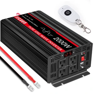 JIGUUN 2000 Watt Pure Sine Wave Inverter, Power Converter 12V DC to 110V/120V AC, Car Inverter with 4 AC Outlets&USB Port Remote Control for RV Camping-Peak 4000 Watt. JIGUUN 2000 Watt Pure Sine Wave Inverter, Power Converter 12V DC to 110V/120V AC, Car Inverter with 4 AC Outlets&USB Port Remote Control for RV Camping-Peak 4000 Watt.