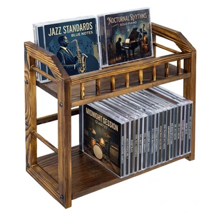 MyGift 2-Tier Solid Pine Wood CD Storage Rack Dark Burnt Finish Desktop Organizer for 48 CDs, Rustic Space-Saving Media Display Shelf for Home and Office MyGift 2-Tier Solid Pine Wood CD Storage Rack Dark Burnt Finish Desktop Organizer for 48 CDs, Rustic Space-Saving Media Display Shelf for Home and Office