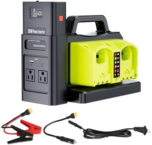 Pure Sine Wave Inverter Compatible with Ryobi 18V Battery, 2 in 1 500W 4 Ports Power Inverter Battery Charger Generator DC 20V to AC* 2 Outlets, 120V Car Charger Plug, USB&Type-C (Tool Only) Pure Sine Wave Inverter Compatible with Ryobi 18V Battery, 2 in 1 500W 4 Ports Power Inverter Battery Charger Generator DC 20V to AC* 2 Outlets, 120V Car Charger Plug, USB&Type-C (Tool Only)