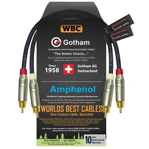 1 Foot RCA Cable Pair - Gotham GAC-4/1 (Black) Star-Quad Audio Interconnect Cable with Amphenol ACPR Die-Cast, Gold Plated RCA Connectors - Directional 1 Foot RCA Cable Pair - Gotham GAC-4/1 (Black) Star-Quad Audio Interconnect Cable with Amphenol ACPR Die-Cast, Gold Plated RCA Connectors - Directional