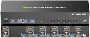 HDMI + DP KVM Switch 3 Monitors 5 Computers, 2K240Hz/8K60Hz/4K120 Triple Monitor KVM Switches for 5 Computers Sharing 3 Monitors, Keyboard and Mouse Audio,with USB Cables,Controller and Power Adapter HDMI + DP KVM Switch 3 Monitors 5 Computers, 2K240Hz/8K60Hz/4K120 Triple Monitor KVM Switches for 5 Computers Sharing 3 Monitors, Keyboard and Mouse Audio,with USB Cables,Controller and Power Adapter