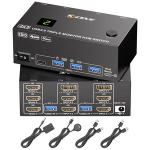KVM Switch 3 Monitors 2 Computers EDID Simulation,4K@60Hz HDMI Displayport Triple Monitor KVM Switch,3 Monitor KVM with 4 USB 3.0 Ports for Keyboard Mouse, Wired Remote and 2 USB3.0 Cables Included KVM Switch 3 Monitors 2 Computers EDID Simulation,4K@60Hz HDMI Displayport Triple Monitor KVM Switch,3 Monitor KVM with 4 USB 3.0 Ports for Keyboard Mouse, Wired Remote and 2 USB3.0 Cables Included