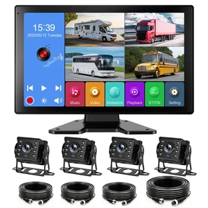 4 Channel RV Backup Camera System with 10.1" Touch Screen Monitor, DVR Recording, 4 x 1080P Waterproof Cameras, Quad Split, Bluetooth, for RV Truck Trailer Bus 4 Channel RV Backup Camera System with 10.1" Touch Screen Monitor, DVR Recording, 4 x 1080P Waterproof Cameras, Quad Split, Bluetooth, for RV Truck Trailer Bus