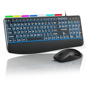 TECKNET Wired Keyboard and Mouse Combo, 4X Large Print, 7-Color Backlit Silent Keyboard Kits, Ergonomic Design with Wrist Rest, Soft-Typing, USB Plug & Play for Computer/Mac/Laptop TECKNET Wired Keyboard and Mouse Combo, 4X Large Print, 7-Color Backlit Silent Keyboard Kits, Ergonomic Design with Wrist Rest, Soft-Typing, USB Plug & Play for Computer/Mac/Laptop