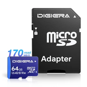 DIGIERA 64GB LT100 microSDXC UHS-I Memory Card with Adapter - up to 170MB/s, C10, U3, V30, 4K UHD, A2, Micro SD Card for Smartphones, Tablets, Cameras, Gaming Consoles, and Drones (1 Pack) DIGIERA 64GB LT100 microSDXC UHS-I Memory Card with Adapter - up to 170MB/s, C10, U3, V30, 4K UHD, A2, Micro SD Card for Smartphones, Tablets, Cameras, Gaming Consoles, and Drones (1 Pack)