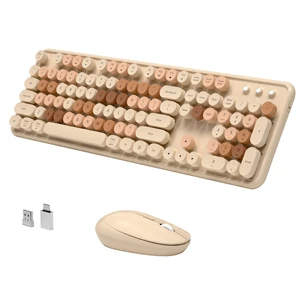 KEQTFT Colorful Wireless Keyboard and Mouse Combo, Milk Tea Colorful KEQTFT Colorful Wireless Keyboard and Mouse Combo, Milk Tea Colorful