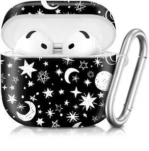 Compatible with AirPod 4th Generation 2024 Case, Shockproof Anti-Drop Protective Cover, Cute Case for Women Men with Keychain(Moon Stars) Compatible with AirPod 4th Generation 2024 Case, Shockproof Anti-Drop Protective Cover, Cute Case for Women Men with Keychain(Moon Stars)