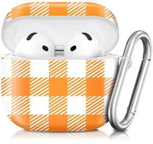 Compatible with AirPod 4th Generation 2024 Case, Shockproof Anti-Drop Protective Cover, Cute Case for Women Men with Keychain(Orange Checkered Lattice) Compatible with AirPod 4th Generation 2024 Case, Shockproof Anti-Drop Protective Cover, Cute Case for Women Men with Keychain(Orange Checkered Lattice)