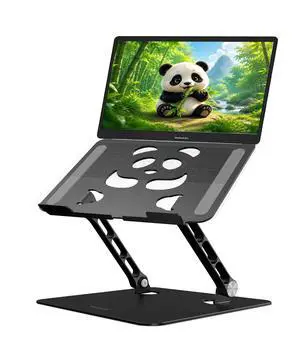 Stable Laptop Stand for Desk Fit for 10"-16.3" Laptops, Black | Foldable Aluminum Riser Creates an Ergonomic Workspace with Cute Panda Cooling Vent, Fits MacBook Air/Pro, Dell and Lenovo Stable Laptop Stand for Desk Fit for 10"-16.3" Laptops, Black | Foldable Aluminum Riser Creates an Ergonomic Workspace with Cute Panda Cooling Vent, Fits MacBook Air/Pro, Dell and Lenovo