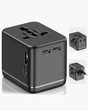 Universal Travel Adapter with Dual AC Outlets, 4 USB Ports, 2500W | 3 USB-C & 1 USB-A Ports, Charge 6 Devices, Compact Design, EU/US/UK/AU Plug Adapter for 200+ Countries Universal Travel Adapter with Dual AC Outlets, 4 USB Ports, 2500W | 3 USB-C & 1 USB-A Ports, Charge 6 Devices, Compact Design, EU/US/UK/AU Plug Adapter for 200+ Countries