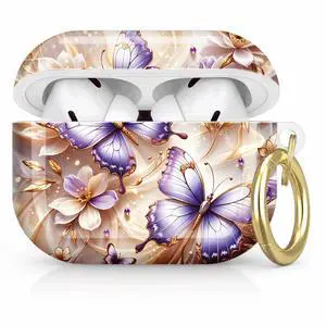 Compatible with AirPod Pro 2nd/1st Generation Case Cover with Key Chain,Full Protective Shockproof Wireless Headphone Case for Airpod Pro 2023/2022/2019(Purple Butterflies White Flowers) Compatible with AirPod Pro 2nd/1st Generation Case Cover with Key Chain,Full Protective Shockproof Wireless Headphone Case for Airpod Pro 2023/2022/2019(Purple Butterflies White Flowers)