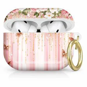 Compatible with AirPod Pro 2nd/1st Generation Case Cover with Key Chain,Full Protective Shockproof Wireless Headphone Case for Airpod Pro 2023/2022/2019(Floral Roses Butterflies Pearls Gold Pink) Compatible with AirPod Pro 2nd/1st Generation Case Cover with Key Chain,Full Protective Shockproof Wireless Headphone Case for Airpod Pro 2023/2022/2019(Floral Roses Butterflies Pearls Gold Pink)