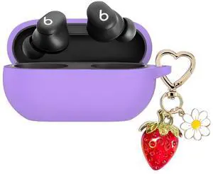 for Beats Solo Buds Case Cover with Cute Strawberry Charm Heart Keychain, Soft Silicone Protective Case Daisy Key Chains for New Beats Solo Charging Case Earbuds Lavender Purple for Beats Solo Buds Case Cover with Cute Strawberry Charm Heart Keychain, Soft Silicone Protective Case Daisy Key Chains for New Beats Solo Charging Case Earbuds Lavender Purple
