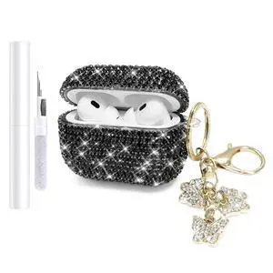 Compatible with AirPods Pro 2 Case Cover 2022, Hard TPU Case with Glitter Diamond for AirPods Pro 2nd/1st Generation with Bling Butterfly Keychain and Cleaning Kit for Girls Women (Black) Compatible with AirPods Pro 2 Case Cover 2022, Hard TPU Case with Glitter Diamond for AirPods Pro 2nd/1st Generation with Bling Butterfly Keychain and Cleaning Kit for Girls Women (Black)
