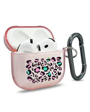 for AirPods 4 Case Cover with Art Skin, Cute TPU AirPods Case with Keychain Hook, Semi-Transparent Decorative Case for Women, Leopard, Clear Pink for AirPods 4 Case Cover with Art Skin, Cute TPU AirPods Case with Keychain Hook, Semi-Transparent Decorative Case for Women, Leopard, Clear Pink