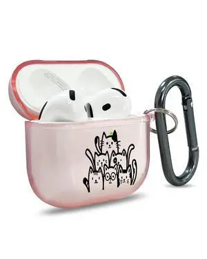 for AirPods 4 Case Cover with Art Skin, Cute TPU AirPods Case with Keychain Hook, Semi-Transparent Decorative Case for Women, Cute Cat, Clear Pink for AirPods 4 Case Cover with Art Skin, Cute TPU AirPods Case with Keychain Hook, Semi-Transparent Decorative Case for Women, Cute Cat, Clear Pink