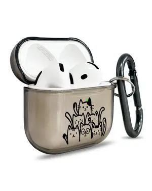 for AirPods 4 Case Cover with Art Skin, Cute TPU AirPods Case with Keychain Hook, Semi-Transparent Decorative Case for Women, Cute Cat, Clear Black for AirPods 4 Case Cover with Art Skin, Cute TPU AirPods Case with Keychain Hook, Semi-Transparent Decorative Case for Women, Cute Cat, Clear Black