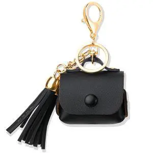 Case Cover for AirPods 3 (2021), PU Leather Case with Couple of Drooping Tassels Compatible with Apple AirPods 3rd Generation - Black Case Cover for AirPods 3 (2021), PU Leather Case with Couple of Drooping Tassels Compatible with Apple AirPods 3rd Generation - Black