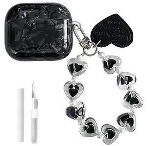 Compatible with AirPods Pro 3 Case (2025) with Keychain - Black | Stylish Shell Texture Design, Hardened TPU Shockproof Protective Cover, Designed for Girls & Women Compatible with AirPods Pro 3 Case (2025) with Keychain - Black | Stylish Shell Texture Design, Hardened TPU Shockproof Protective Cover, Designed for Girls & Women