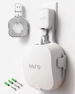 Outlet Wall Mount Holder for eero Pro 6, eero Pro 6E, White, 3 Pack | Wall Bracket with Cord Management, Drill-Free Stand Compatible for Vertical Horizontal Outlets, Sturdy ABS Router Mount Outlet Wall Mount Holder for eero Pro 6, eero Pro 6E, White, 3 Pack | Wall Bracket with Cord Management, Drill-Free Stand Compatible for Vertical Horizontal Outlets, Sturdy ABS Router Mount