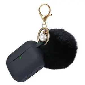 Case Cover for Airpods Pro 2nd Generation Charging Case 2022, Soft Silicone Protective Case with Keychain and Cute Puff Pom Pom Ball Kit Front LED Visible (Black) Case Cover for Airpods Pro 2nd Generation Charging Case 2022, Soft Silicone Protective Case with Keychain and Cute Puff Pom Pom Ball Kit Front LED Visible (Black)
