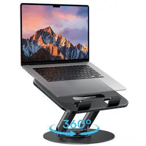 Laptop Stand for Desk with 360° Rotating Base, Ergonomic Laptop Riser for Collaborative Work, Easy Storage, Fit MacBook/Laptops up to 14 inches, Black Laptop Stand for Desk with 360° Rotating Base, Ergonomic Laptop Riser for Collaborative Work, Easy Storage, Fit MacBook/Laptops up to 14 inches, Black