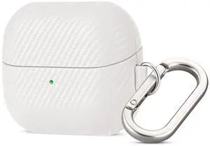 Leather Case - Samsung Galaxy Buds 3 Pro & 3 & 3 FE Case with Clip | Selected Skin-friendly Cowhide Leather, Carbon Fibre Texture, Handmade Drop Protective Hard Cover for Samsung Earbuds - White Leather Case - Samsung Galaxy Buds 3 Pro & 3 & 3 FE Case with Clip | Selected Skin-friendly Cowhide Leather, Carbon Fibre Texture, Handmade Drop Protective Hard Cover for Samsung Earbuds - White