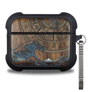 Walnut Solid Wood for AirPods Pro 3 Case (2025), Compass and Wave | AirPods Pro Case 3rd Generation, Titanium metal Quick Released Keychain, Compatible with Wireless Charging, Hand-Drawn Style Walnut Solid Wood for AirPods Pro 3 Case (2025), Compass and Wave | AirPods Pro Case 3rd Generation, Titanium metal Quick Released Keychain, Compatible with Wireless Charging, Hand-Drawn Style