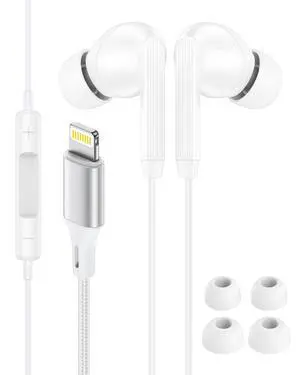 Lightning Headphones for iPhone 14/13/12 Pro Max, Wired Earbuds Lightning | Apple MFi Certified Earbuds with Microphone & Volume Control, HiFi Stereo Earphones Wired Compatible with iPhone 11 XR SE 8 Lightning Headphones for iPhone 14/13/12 Pro Max, Wired Earbuds Lightning | Apple MFi Certified Earbuds with Microphone & Volume Control, HiFi Stereo Earphones Wired Compatible with iPhone 11 XR SE 8