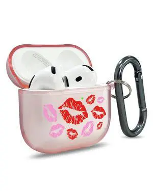 for AirPods 4 Case Cover with Art Skin, Cute TPU AirPods Case with Keychain Hook, Semi-Transparent Decorative Case for Women, Red Lips, Clear Pink for AirPods 4 Case Cover with Art Skin, Cute TPU AirPods Case with Keychain Hook, Semi-Transparent Decorative Case for Women, Red Lips, Clear Pink