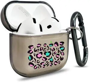 for AirPods 4 Case Cover with Art Skin, Cute TPU AirPods Case with Keychain Hook, Semi-Transparent Decorative Case for Women, Leopard, Clear Black for AirPods 4 Case Cover with Art Skin, Cute TPU AirPods Case with Keychain Hook, Semi-Transparent Decorative Case for Women, Leopard, Clear Black