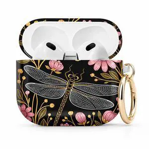 Compatible with Airpod 4 Case,TPU Cute Pattern Protective, Shockproof Anti Scratch Case with Keychain Ring, Supports Wireless Charging(Dragonfly Floral Gold Pink Black) Compatible with Airpod 4 Case,TPU Cute Pattern Protective, Shockproof Anti Scratch Case with Keychain Ring, Supports Wireless Charging(Dragonfly Floral Gold Pink Black)