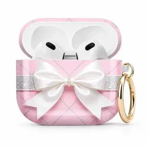 Compatible with Airpod 4 Case,TPU Cute Pattern Protective, Shockproof Anti Scratch Case with Keychain Ring, Supports Wireless Charging(Pink Grid Silver Glitter Bow) Compatible with Airpod 4 Case,TPU Cute Pattern Protective, Shockproof Anti Scratch Case with Keychain Ring, Supports Wireless Charging(Pink Grid Silver Glitter Bow)