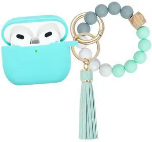 Compatible with AirPods 3 Case Cover Soft Silicone Skin Case for AirPods 3rd Generation with Bracelet Keychain for Women (Mint Green) Compatible with AirPods 3 Case Cover Soft Silicone Skin Case for AirPods 3rd Generation with Bracelet Keychain for Women (Mint Green)