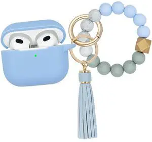 Compatible with AirPods 3 Case Cover Soft Silicone Skin Case for AirPods 3rd Generation with Bracelet Keychain for Women (Light Blue) Compatible with AirPods 3 Case Cover Soft Silicone Skin Case for AirPods 3rd Generation with Bracelet Keychain for Women (Light Blue)