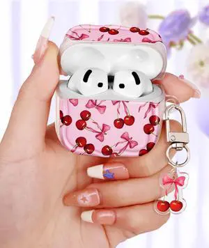 for AirPods 4 Case for Women - Cute & Protective Kawaii Girls Girly Fashion Design Cover with Cartoon Acrylic Keychain for Apple for AirPods 4th Generation Case, Cherry Bow for AirPods 4 Case for Women - Cute & Protective Kawaii Girls Girly Fashion Design Cover with Cartoon Acrylic Keychain for Apple for AirPods 4th Generation Case, Cherry Bow