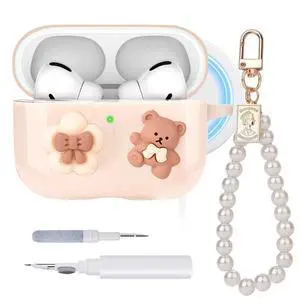 Cute Case for Airpods Pro 3,with Wristlet Keychain & Cleaning Kit | MagSafe Compatible | TPU Material | Bow & Bear Design | Durable | Shockproof Cute Case for Airpods Pro 3,with Wristlet Keychain & Cleaning Kit | MagSafe Compatible | TPU Material | Bow & Bear Design | Durable | Shockproof