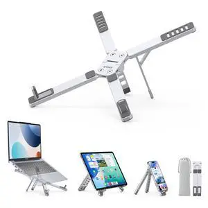 Portable Laptop Stand for Travel & Desk, Ultra-Compact Foldable Aluminum 3-in-1 Riser for Laptop, Tablet & Phone, 5 Adjustable Heights, Compatible with MacBook/HP/Dell/iPad/iPhone PN1 (Silver) Portable Laptop Stand for Travel & Desk, Ultra-Compact Foldable Aluminum 3-in-1 Riser for Laptop, Tablet & Phone, 5 Adjustable Heights, Compatible with MacBook/HP/Dell/iPad/iPhone PN1 (Silver)