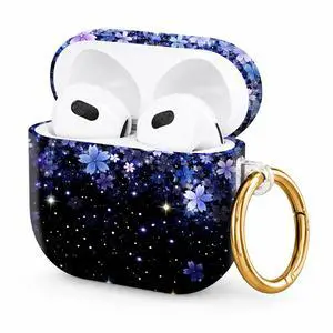 Hard Case Compatible with AirPod 4 2024, Shockproof Protective Cover for Airpod 4th Generation with Gold Ring Keychain, Cute Aesthetic Design for Women(Cherry Blossom Starry Night Flower) Hard Case Compatible with AirPod 4 2024, Shockproof Protective Cover for Airpod 4th Generation with Gold Ring Keychain, Cute Aesthetic Design for Women(Cherry Blossom Starry Night Flower)