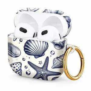 Hard Case Compatible with AirPod 4 2024, Shockproof Protective Cover for Airpod 4th Generation with Gold Ring Keychain, Cute Aesthetic Design for Women(Sea Shells Starfish Pearls) Hard Case Compatible with AirPod 4 2024, Shockproof Protective Cover for Airpod 4th Generation with Gold Ring Keychain, Cute Aesthetic Design for Women(Sea Shells Starfish Pearls)