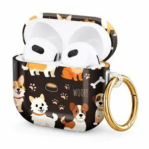 Hard Case Compatible with AirPod 4 2024, Shockproof Protective Cover for Airpod 4th Generation with Gold Ring Keychain, Cute Aesthetic Design for Women(Cute Dogs Bones Paws Food) Hard Case Compatible with AirPod 4 2024, Shockproof Protective Cover for Airpod 4th Generation with Gold Ring Keychain, Cute Aesthetic Design for Women(Cute Dogs Bones Paws Food)