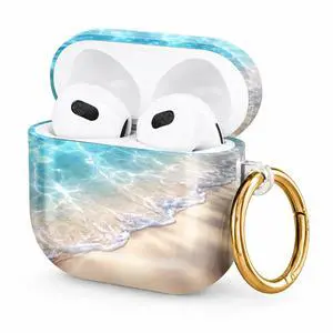 Hard Case Compatible with AirPod 4 2024, Shockproof Protective Cover for Airpod 4th Generation with Gold Ring Keychain, Cute Aesthetic Design for Women(Crystal Waves Sand Beach) Hard Case Compatible with AirPod 4 2024, Shockproof Protective Cover for Airpod 4th Generation with Gold Ring Keychain, Cute Aesthetic Design for Women(Crystal Waves Sand Beach)