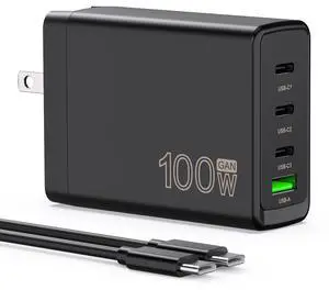 100W USB C Charger Block,4-Port GaN Fast Charger Compatible with MacBook Pro, MacBook Air, Google Pixelbook, ThinkPad, Dell XPS, iPad Pro, Galaxy iPhone All USB C Devices 6ft 100W USB C Charger Block,4-Port GaN Fast Charger Compatible with MacBook Pro, MacBook Air, Google Pixelbook, ThinkPad, Dell XPS, iPad Pro, Galaxy iPhone All USB C Devices 6ft